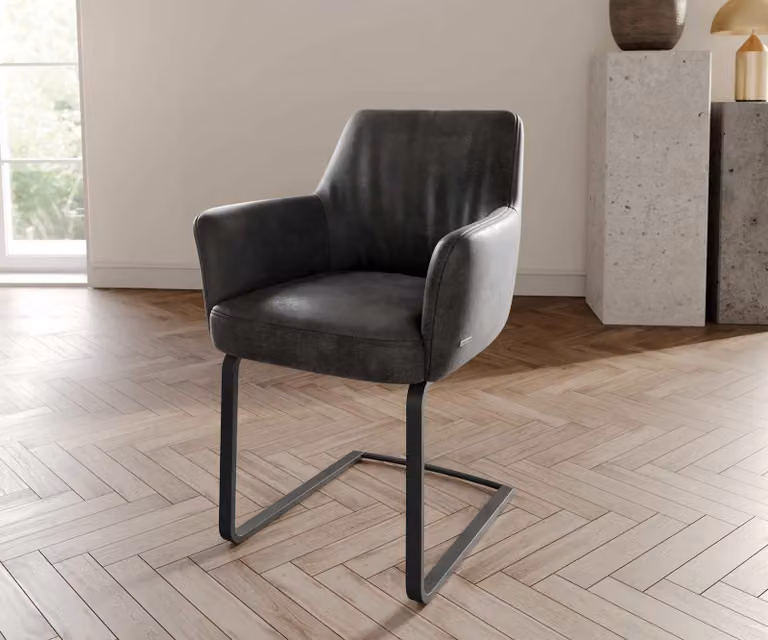 DELIFE Sedia a dondolo Xana-Flex con braccioli, in microfibra, color antracite, stile vintage. Sedia a dondolo bassa, color nero, con molle insacchettate