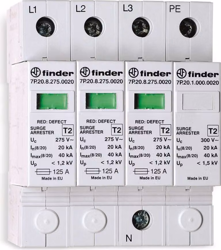 Scaricatore di sovratensione FINDER tipo 2, trifase, 7P.24.8.275.1020