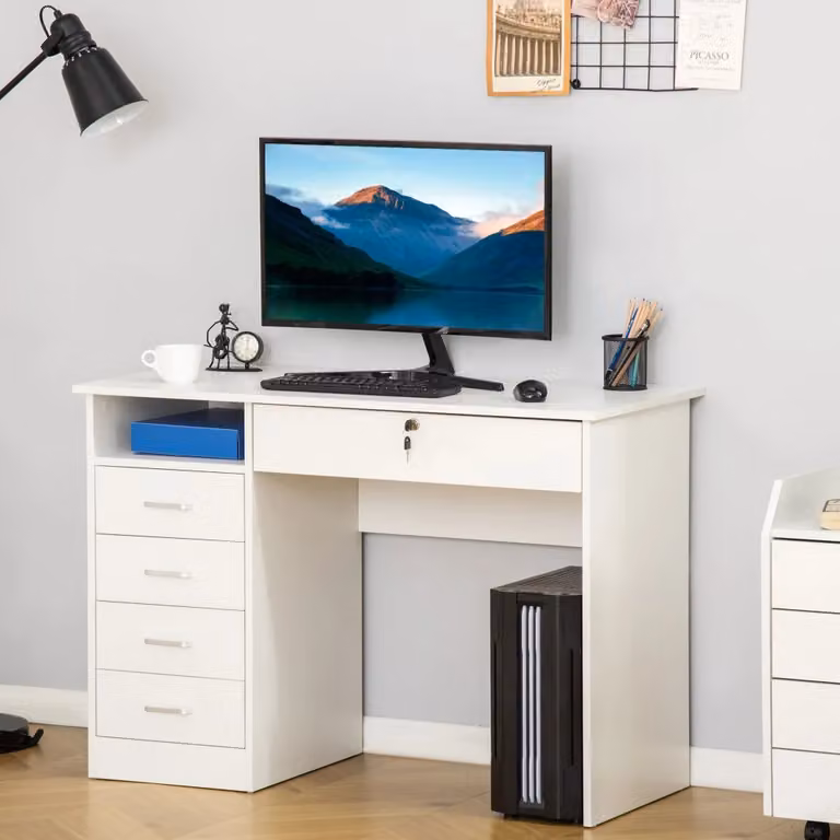 EasyComfort Scrivania Moderna per Ufficio o Camera in Legno e MDF Bianco L: 110 cm, P: 50 cm, H: 76 cm