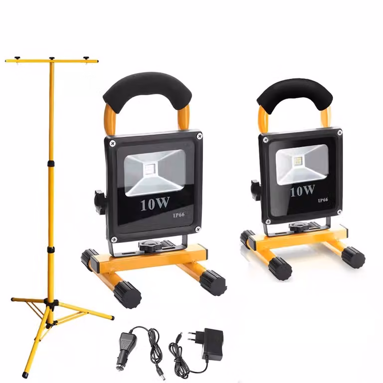 Jopassy Faro ricaricabile a LED Faro da costruzione Fari da lavoro con treppiede telescopico Faro da lavoro a LED bianco freddo 2x10W+1xtripod Proiettore Proiettore
