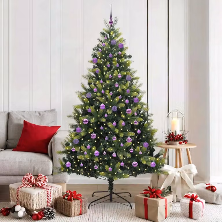 Albero di Natale Artificiale a Cerniera vidaXL Verde con 300 LED Bianco Caldo