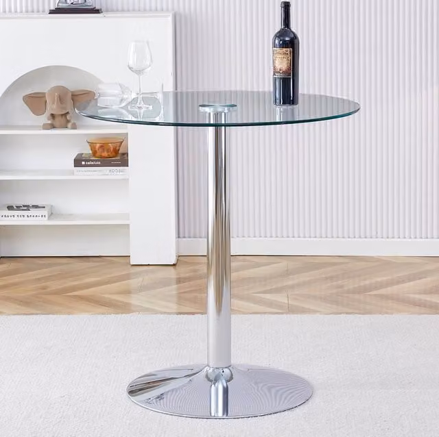 Tavolo bar Ø 89 cm alto 92 cm trasparente in vetro con base in metallo