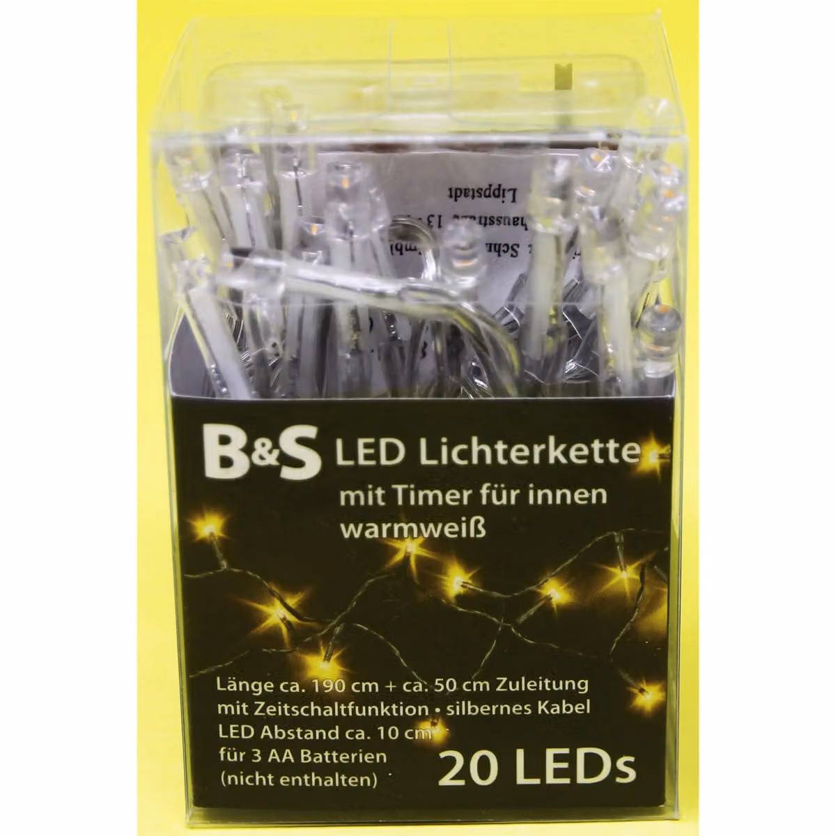 Stringa di luci 20 LED con funzione timer a batteria per interni