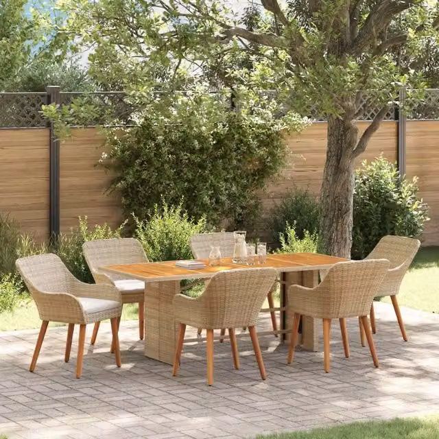 Set da pranzo per giardino e terrazza vidaXL in polyrattan beige, 7 pezzi
