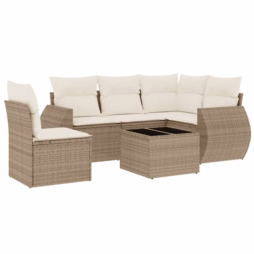 Set Divano da Giardino 6 pz con Cuscini Beige in Polyrattan