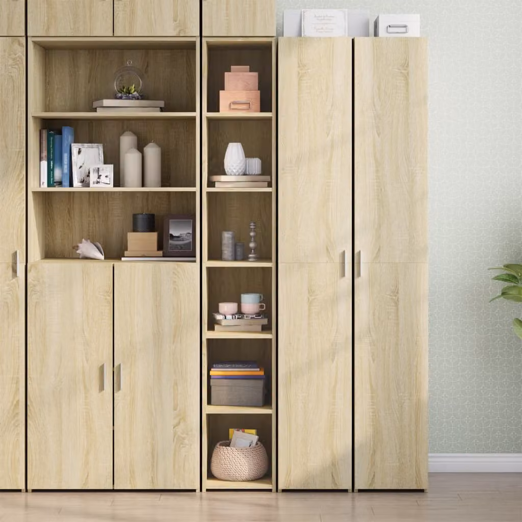Credenza moderna vidaXL in legno Rovere Sonoma, colore marrone e beige, L: 30 cm, P: 41 cm, H: 185 cm