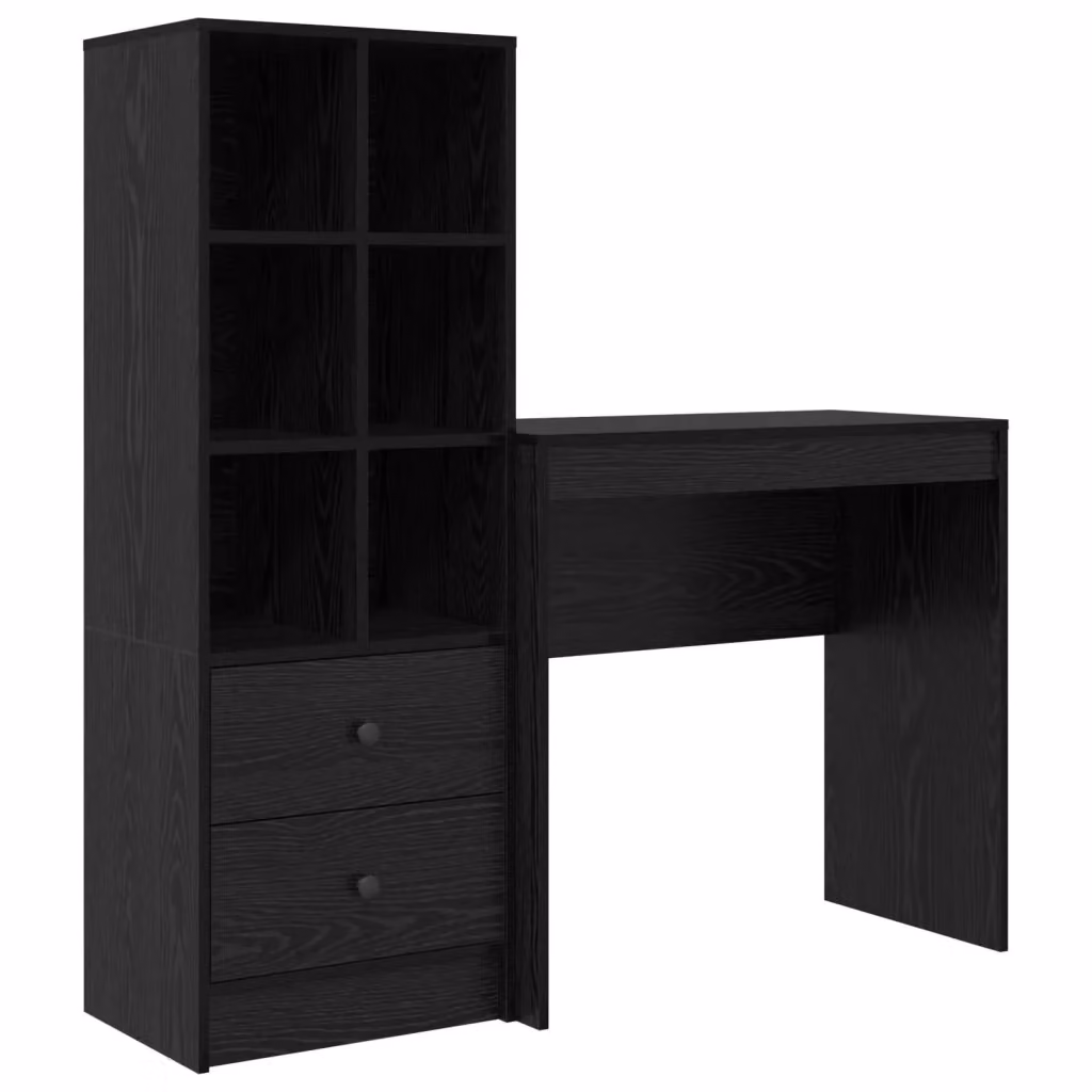 Set di scrivania e scaffali moderni vidaXL in rovere e nero, L: 125,5 cm, P: 40 cm, H: 127 cm – 2