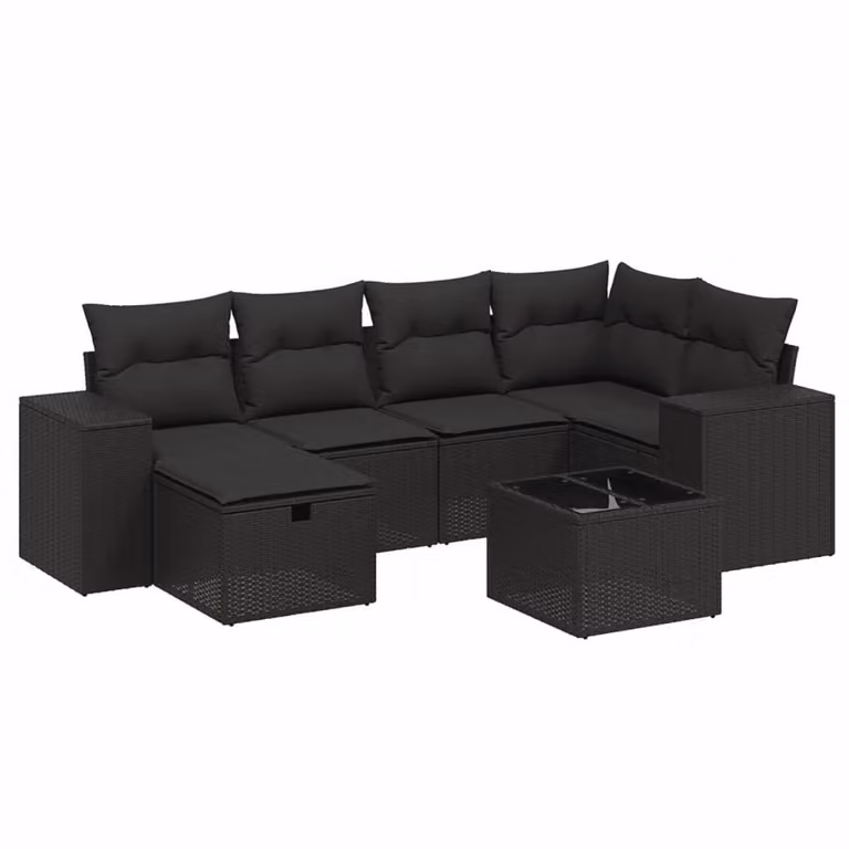 Set Divani da Giardino con Cuscini 7pz Nero Polyrattan
