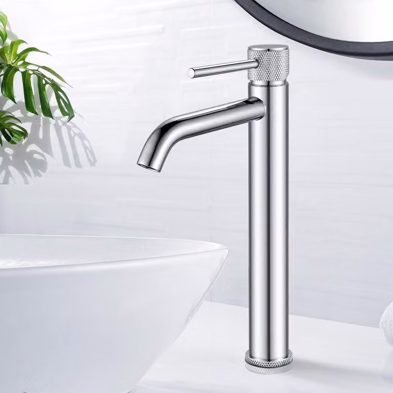 Miscelatore monocomando per lavabo, finitura cromata, acciaio inossidabile, attacco G3/8, modello alto