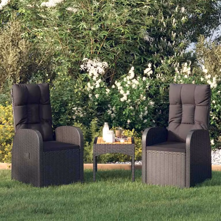Set di 2 sedie da giardino reclinabili vidaXL in polyrattan nero con cuscini