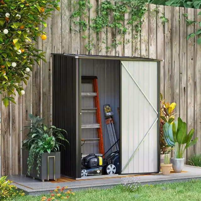 Armadio da giardino in acciaio zincato nero 161,5x94,5x183/196 cm