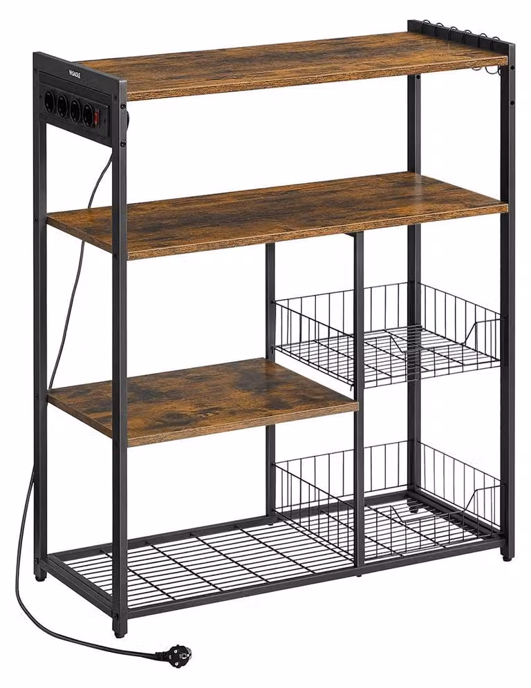 Mensola da cucina vintage marrone/nero inchiostro, realizzata in pannello di particelle di legno e acciaio, dimensioni 35 x 80 x 93,5 cm
