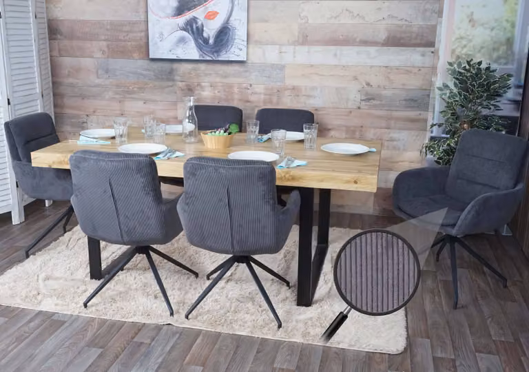 set di 6 sedie per sala da pranzo HWC-K32, sedia poltroncina da cucina, posizione girevole automatica, tessuto MVG ~ Grigio corda