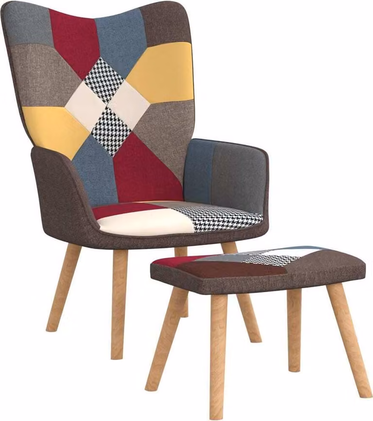Poltrona Relax con Poggiapiedi in Tessuto Patchwork