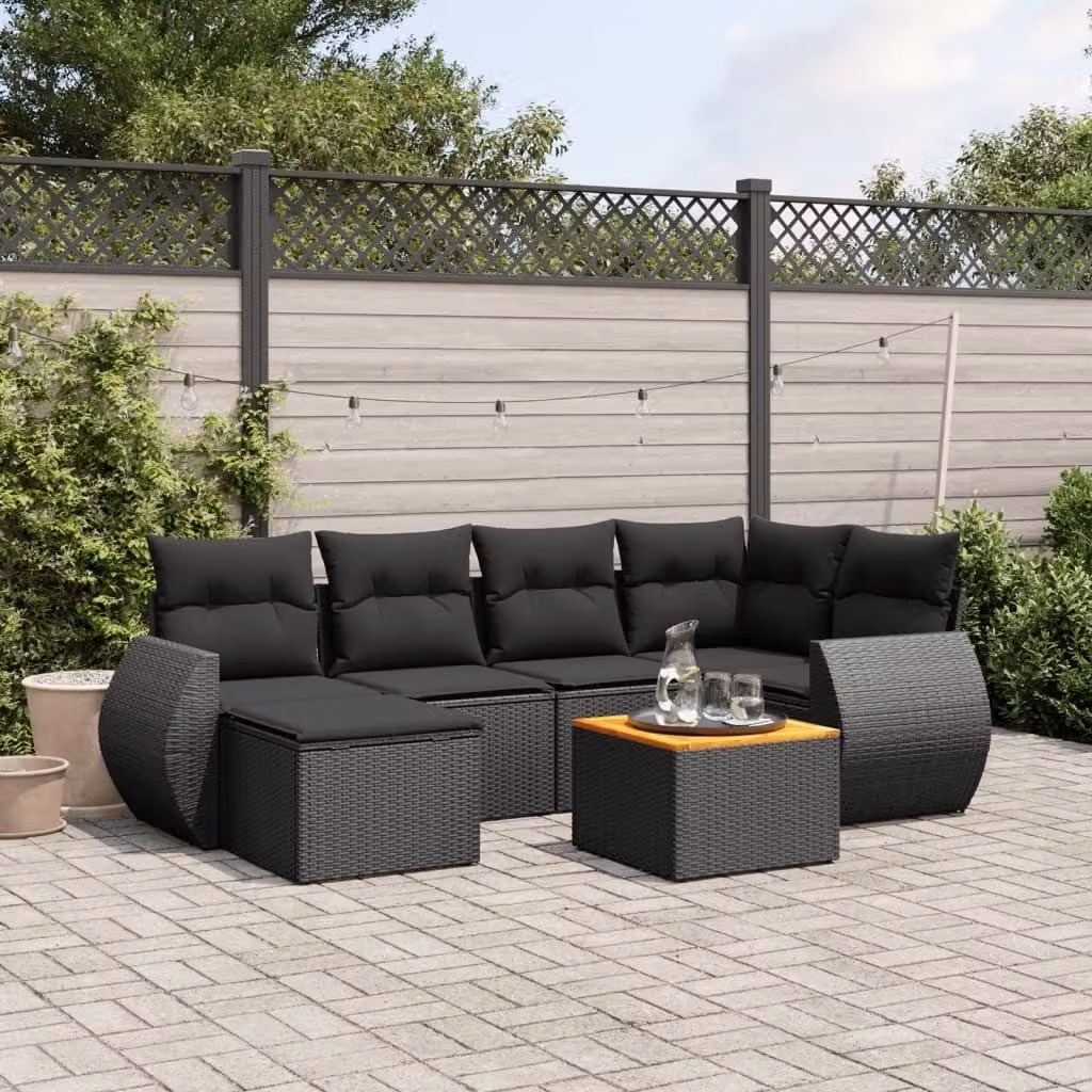 Maison Exclusive - Set Divani da Giardino con Cuscini 7pz Nero Polyrattan