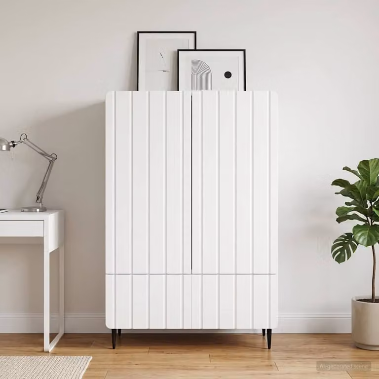 Credenza moderna vidaXL in legno ingegnerizzato e metallo, Bianco, L: 66 cm, P: 34,5 cm, H: 97 cm