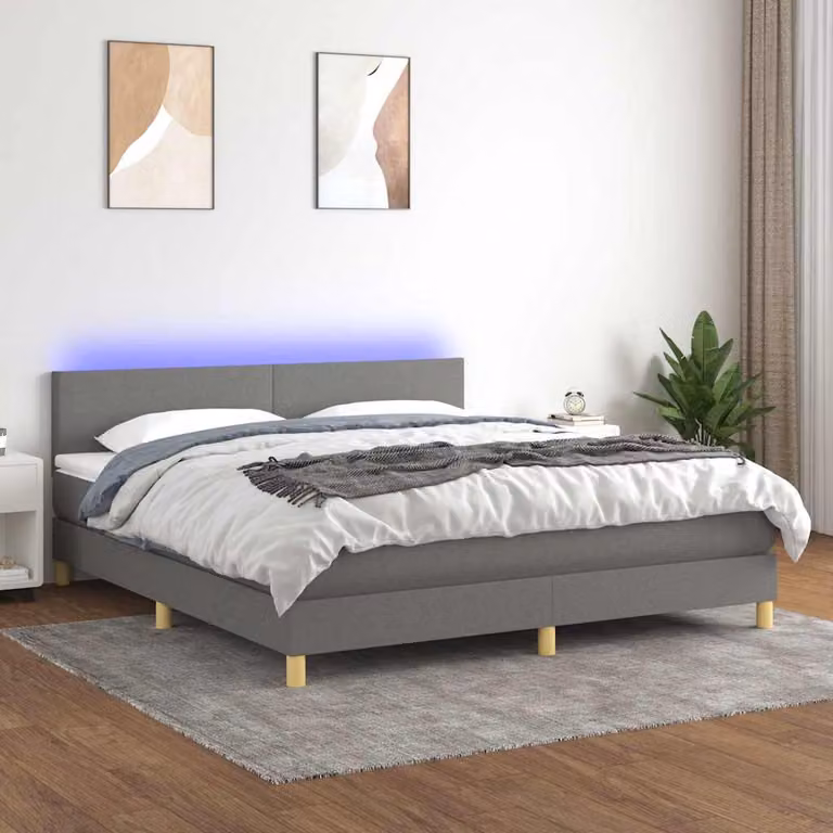 Letto con Materasso a Molle e Illuminazione LED vidaXL in Tessuto Grigio, L 160 x P 200 cm