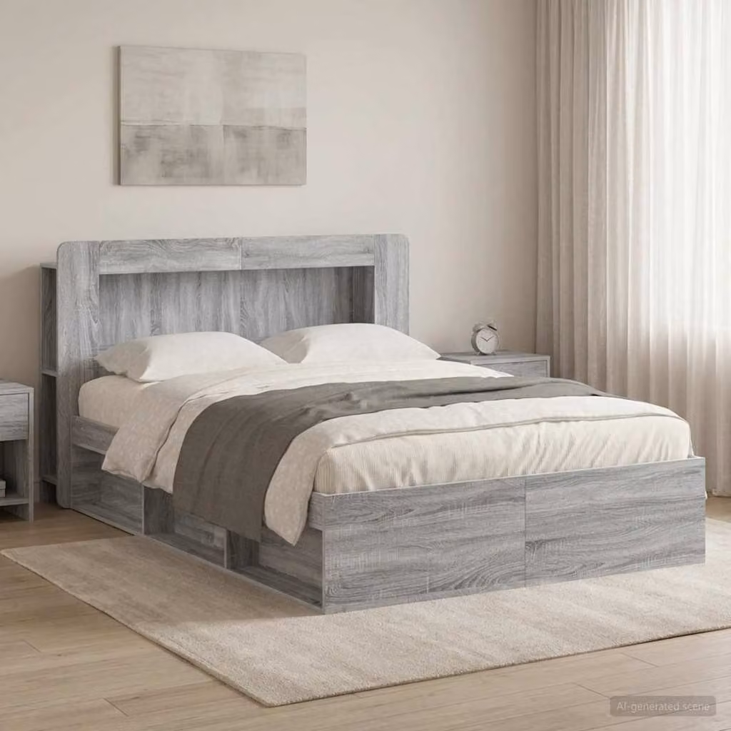 vidaXL Letto con contenitore in legno Sonoma grigio L/P/H: 140 x 200 x 153,5 cm
