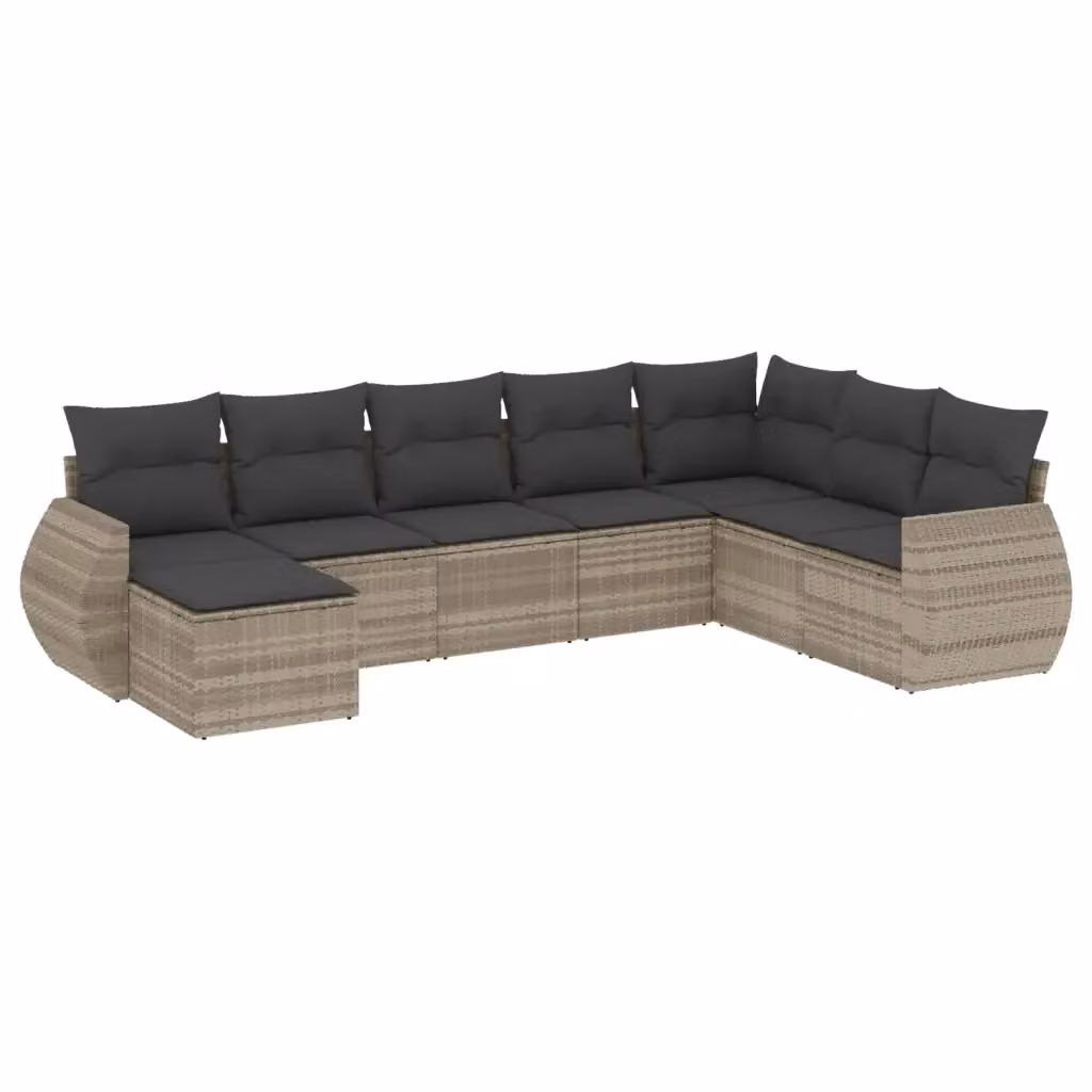 vidaXL Set Divano da Giardino a L 8pz in Polyrattan Grigio con Cuscini Imbottiti e Rivestimenti Rimovibili – 2