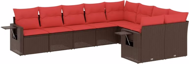 Set Divani da Giardino 9 pz con Cuscini Marrone in Polyrattan