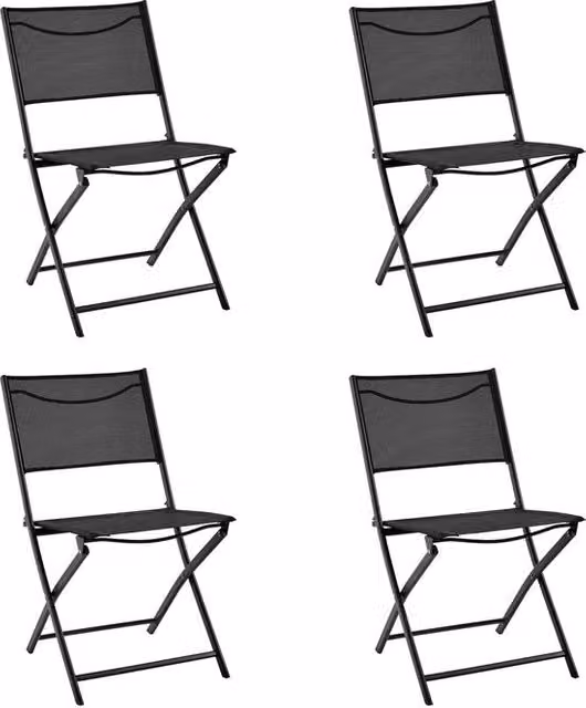 Set di 4 sedie da giardino pieghevoli, sedie da giardino, sedie per terrazza, portatile e spazievitore, sedie per esterno, sedie per balcone, capacità di carico fino a 100 kg, nero