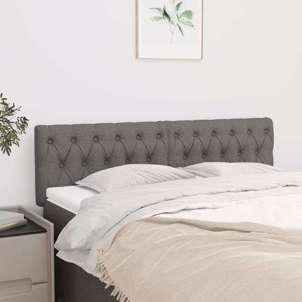 Testiera per letto vidaXL in tessuto grigio scuro con struttura in legno L: 144 cm, P: 7 cm, H: 78-88 cm
