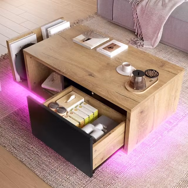 Sideboard divisore ambiente multifunzione con illuminazione LED integrata e dimmerabile, design legno-metallo retrò, ampio spazio contenitivo