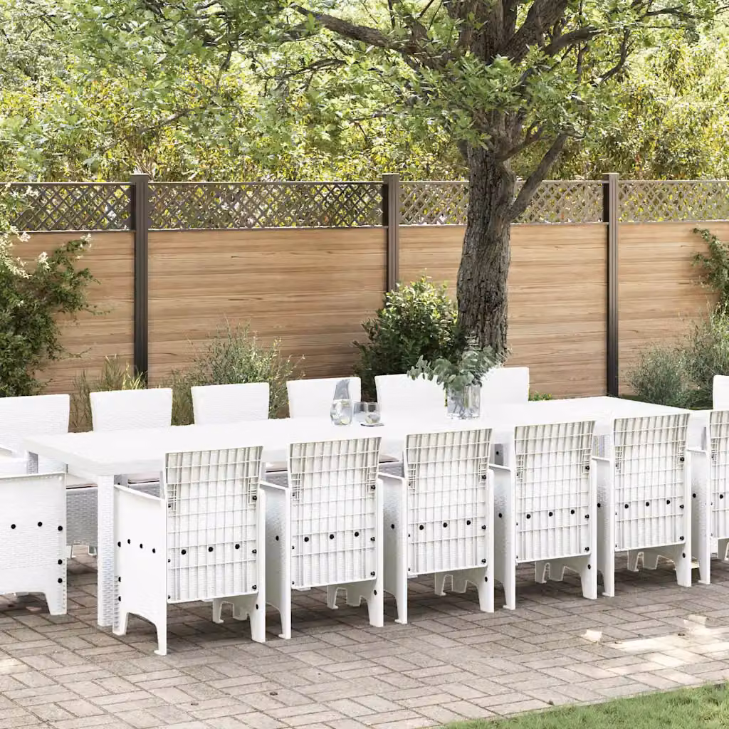Set da pranzo per giardino vidaXL in rattan bianco, 15 pezzi, design moderno con cuscini rimovibili – 1