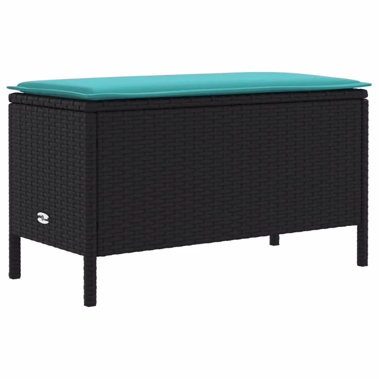 vidaXL Poggiapiedi da Giardino in Polyrattan Nero e Turchese con Cuscini L/P/H: 80 x 38 x 42 cm