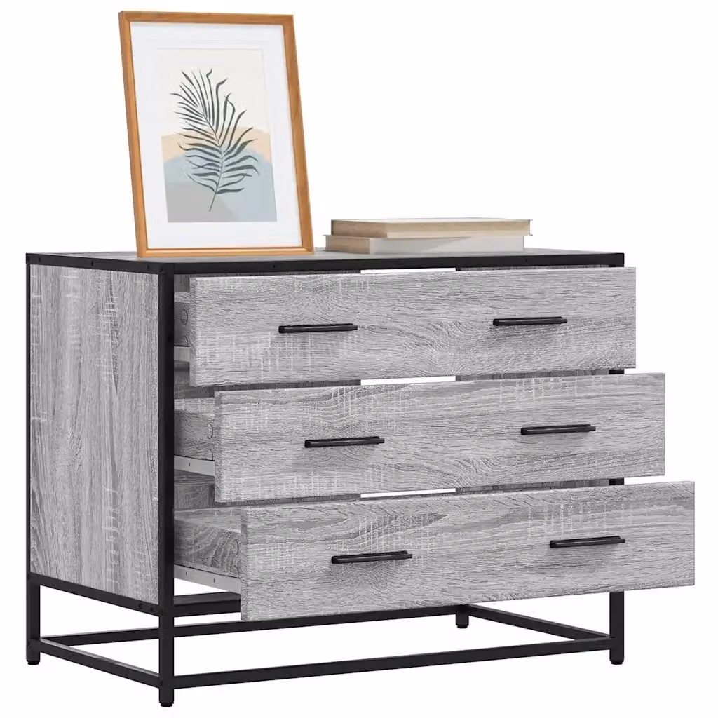 Cassettiera in legno multistrato e metallo stile industrial Grigio Sonoma L: 70 cm, P: 41 cm, H: 56 cm – 2