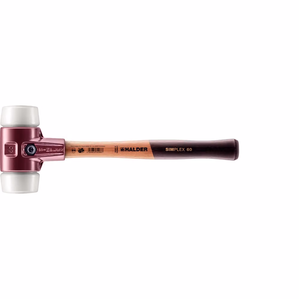 Mazza SIMPLEX soft-face con alloggiamento TE e manico in legno, Ø 60, superplastica