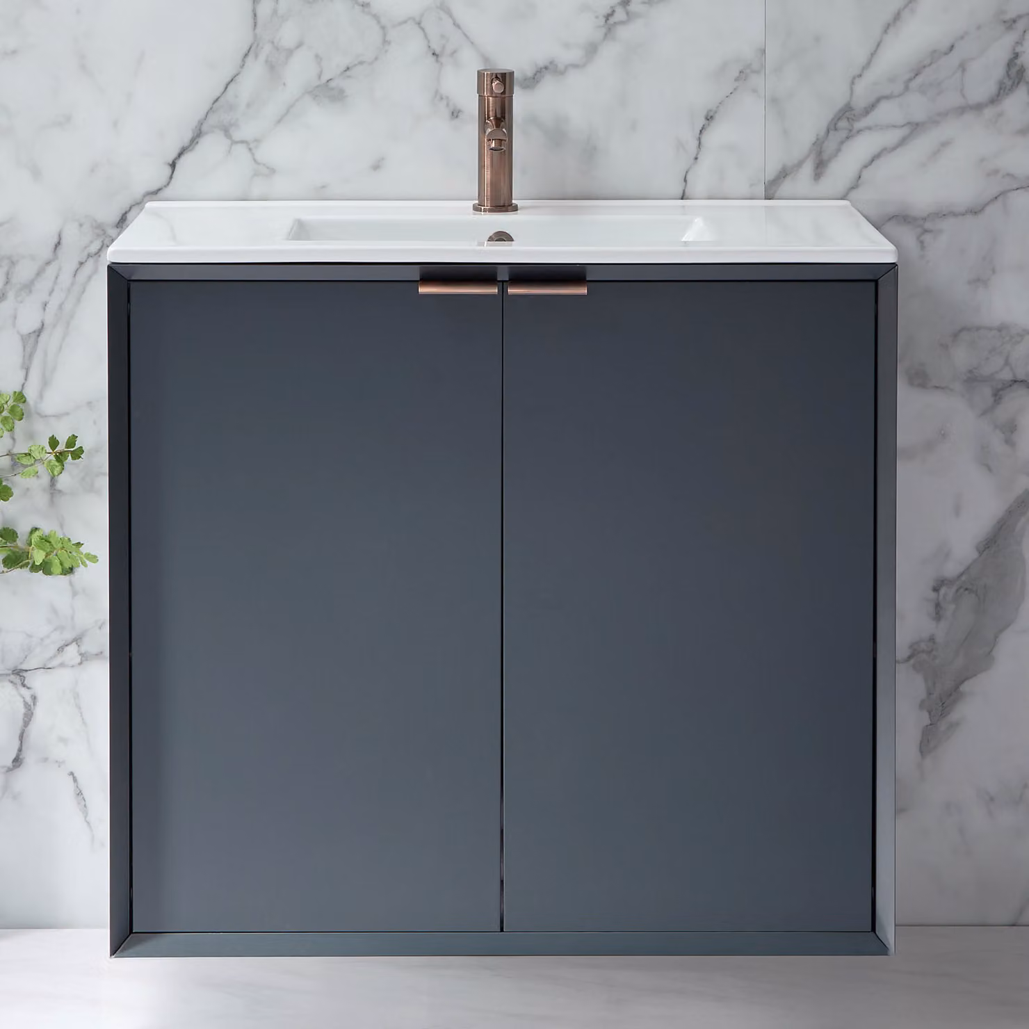 Mobile Bagno Sospeso Antracite 800mm con Lavabo e Maniglia con Impugnatura a Dito Bronzo Spazzolato - Edge