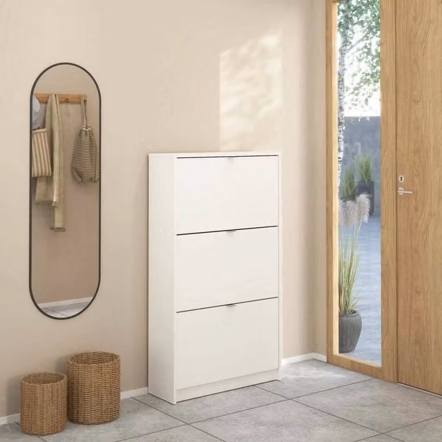Scarpiera Irina, Mobile portascarpe, Armadio da ingresso multiuso, Mobiletto per calzature, 70x24 h124 cm, Bianco