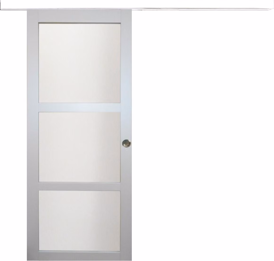 Porta scorrevole Greyria grigia chiara con vetro H204 x L73 cm, binario in alluminio con fascia bianca, conchiglie GD MENUISERIES