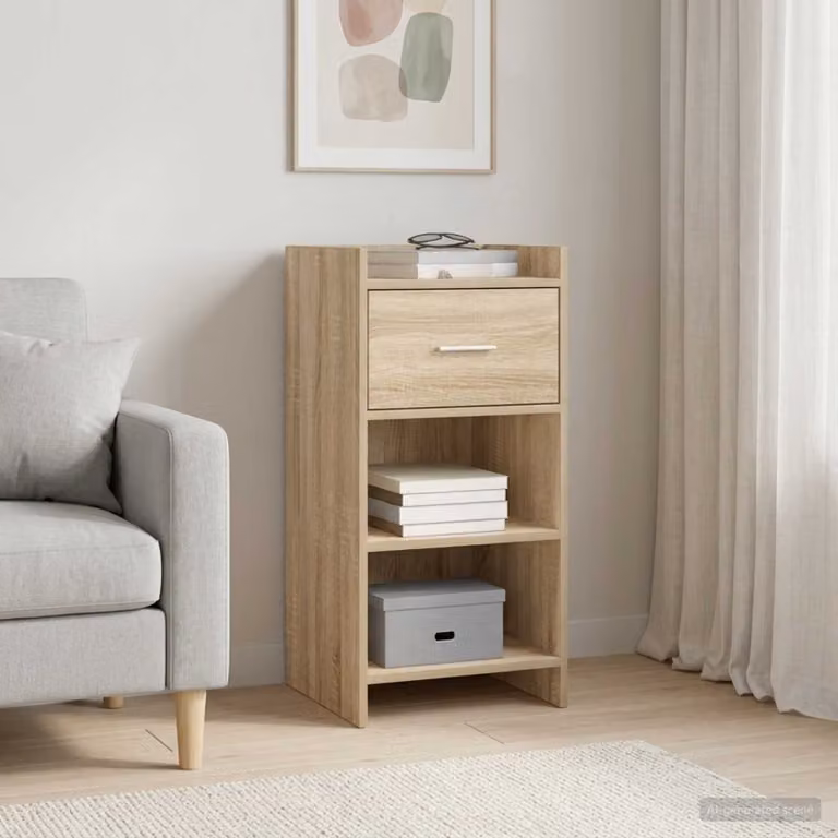 Credenza moderna vidaXL in legno ingegnerizzato e metallo, colore Rovere Sonoma, L 40 cm x P 36 cm x H 80 cm