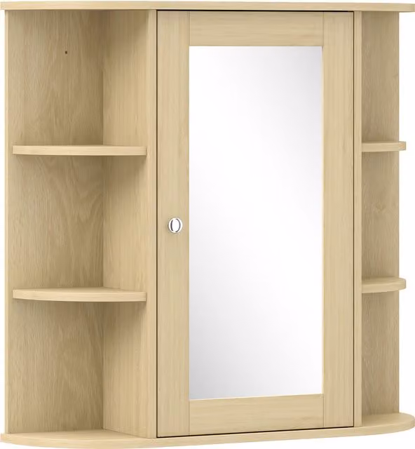 Armadio da bagno con specchio e ripiani aperti HOMCOM, colore naturale, L: 66 cm, P: 17 cm, H: 63 cm