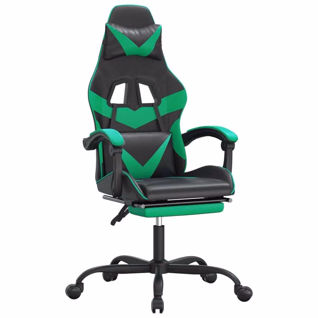 Sedia da Gaming Girevole con Poggiapiedi Nero Verde Pelle finta
