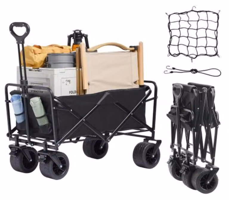 Carrello da spiaggia multiuso – Carrello da spiaggia – Carrello pieghevole – Carrello per sassi – Capacità di carico fino a 158 kg e pneumatici larghi e robusti