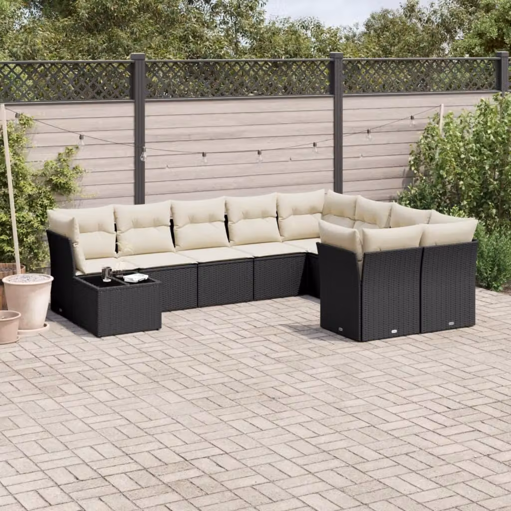 Maison Exclusive - Set Divani da Giardino 10pz con Cuscini in Polyrattan Nero