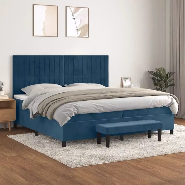 Letto Ibrido con Giroletto a Molle e Materasso vidaXL in Velluto Blu e Bianco L/P/H: 200 x 200 x 128 cm – 1