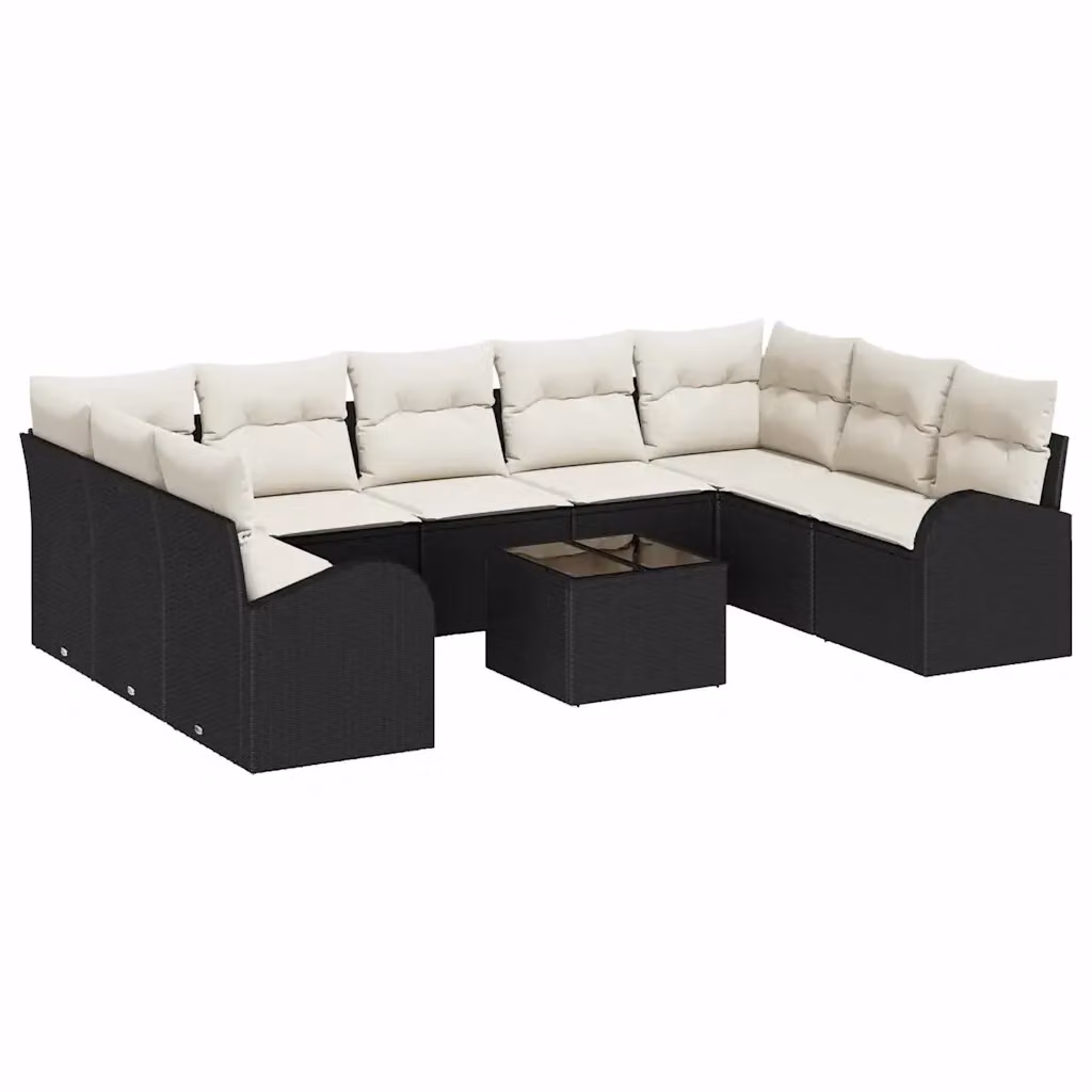 Set di divani da giardino vidaXL a forma di U per 9 persone, colore nero e beige, con cuscini inclusi e struttura in metallo e rattan – 2