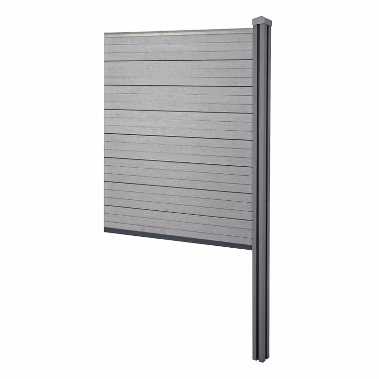 Schermo privacy in WPC Sarthe, recinzione frangivento, palo in WPC da inserire nel calcestruzzo ~ Elemento di prolunga stretto, 98cm grigio