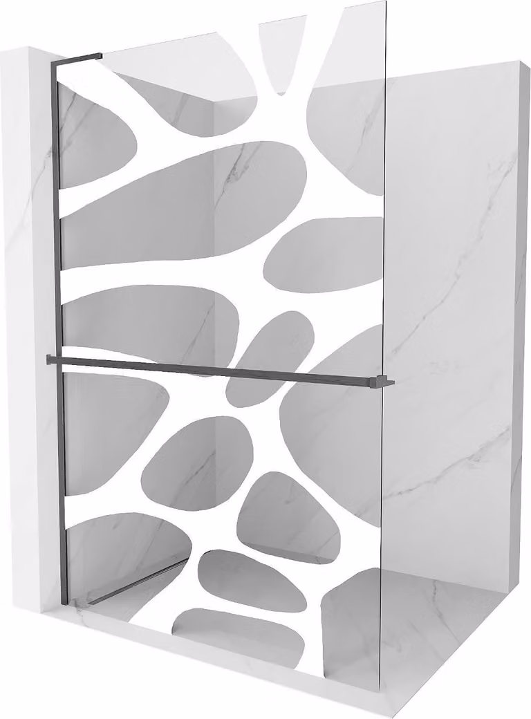 Mexen Kioto+ L parete doccia con mensola Walk-in 70 x 200 cm, onda bianca, grigio pistola spazzolato - 800-070-123-66-97