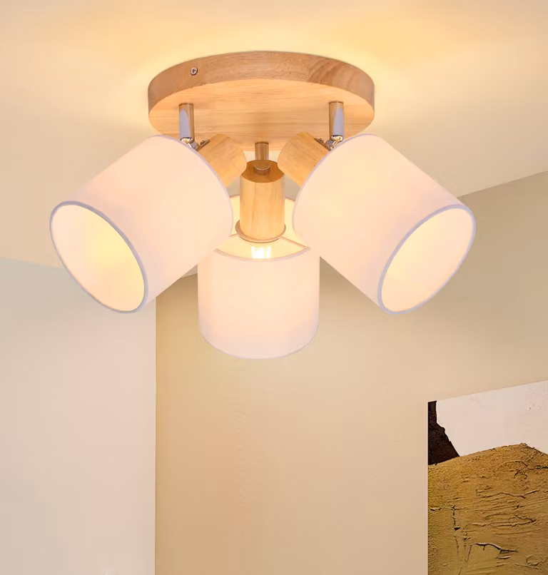 ZMH faretto da soffitto 3 fiamme rotonde in legno LED lampada da soffitto faretto E14 faretto 350° per cucina soggiorno camera da letto corridoio (senza lampadina)