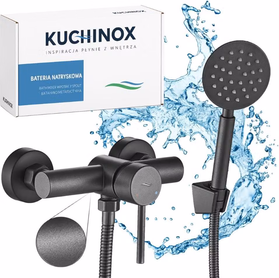 Miscelatore per doccia in acciaio inox grafite | a parete | Miscelatore monocomando minimalista con soffione a pioggia