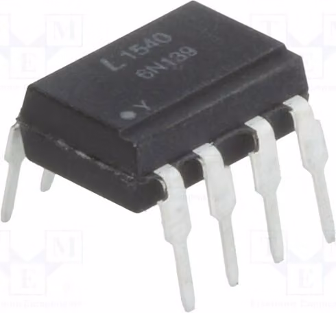 2 optoaccoppiatori, 2,5 kV, con circuito Darlington, 1 canale, per montaggio su circuito stampato (THT), formato DIP8, modello 6N139-L