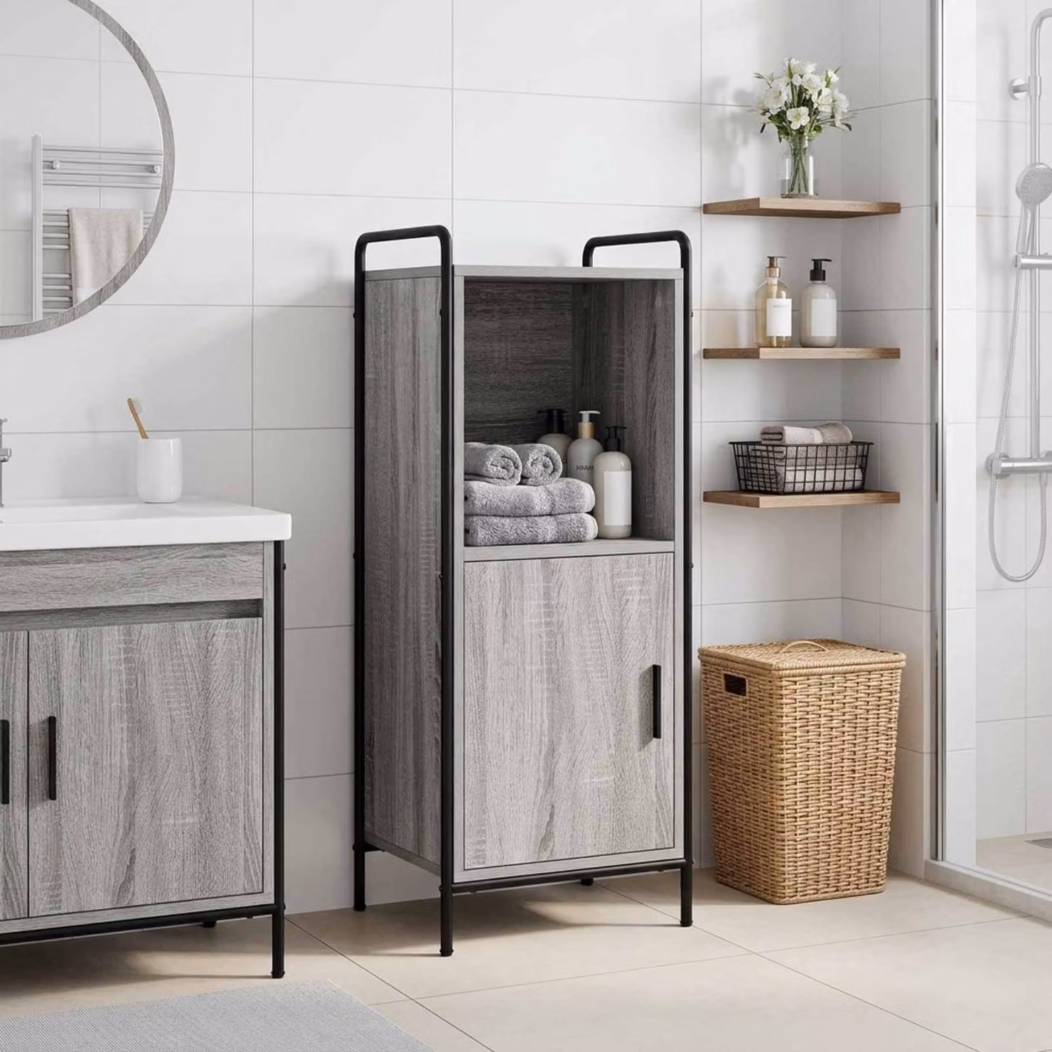 vidaXL Mobile da Bagno Sonoma grigio 40 x 36 x 99,5 cm