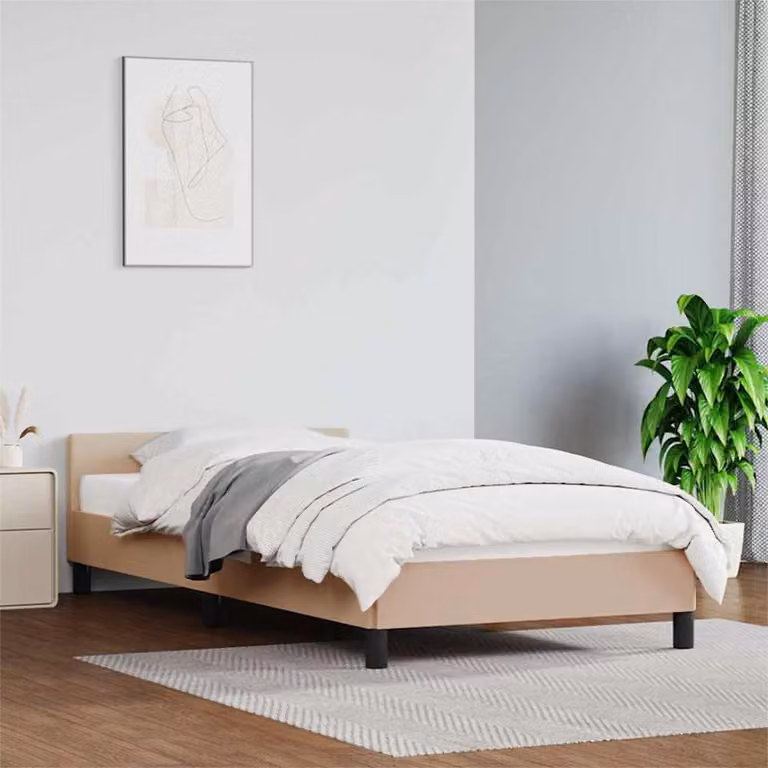 vidaXL Giroletto con Testiera Imbottita in Tessuto e Faux Leather, Colore Beige/Marrone, L/P/H: 90 x 200 x 93 cm
