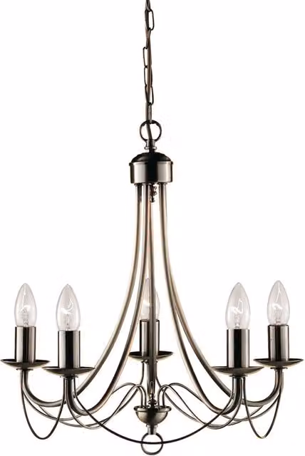 Lampadario a sospensione Searchlight in acciaio e ottone color oro con 5 luci E14 in stile industrial-nordico
