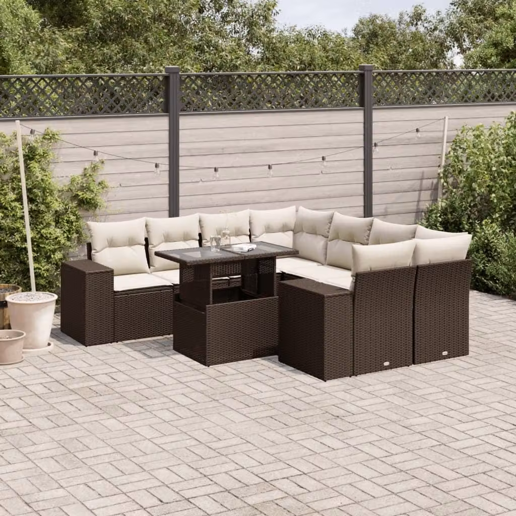 Maison Exclusive - Set Divani da Giardino 9pz con Cuscini Marrone in Polyrattan